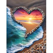 Diamond Art Painting Kits for Adults, Sunset 5D Diamond Painting Dots Art Kits for Adults Beginner, Sea of Hearts DIY Full Round Gem Crystal Art Paint by Diamond Beach, Home Wall Decor 12 x 16 in