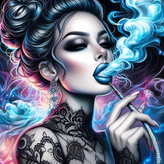 Diamond Art Painting Kits for Adults,Tattooed Woman Smoking 5D Diamond Painting Dots Art Kits for Adults Beginner, DIY Full Round Gem Crystal Art Paint by Diamond, Home Wall Decor 14x 14 in