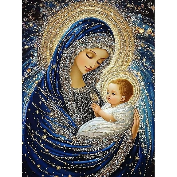 Diamond Art Painting Kits for Adults,Virgin Mary and the Son 5D Diamond Painting Dots Art Kits for Adults Beginner, DIY Full Round Gem Crystal Art, Home Wall Decor 12x 16 in
