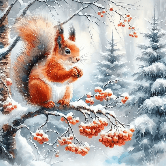 Diamond Art Painting Kits for Adults,Winter Squirrel 5D Diamond Painting Dots Art Kits for Adults Beginner, DIY Full Round Gem Crystal Art Paint by Diamond, Home Wall Decor 12x 12 in