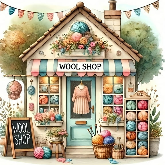 Diamond Art Painting Kits for Adults,Wool Shop 5D Diamond Painting Dots Art Kits for Adults Beginner, DIY Full Round Gem Crystal Art Paint by Diamond, Home Wall Decor 14x 14 in