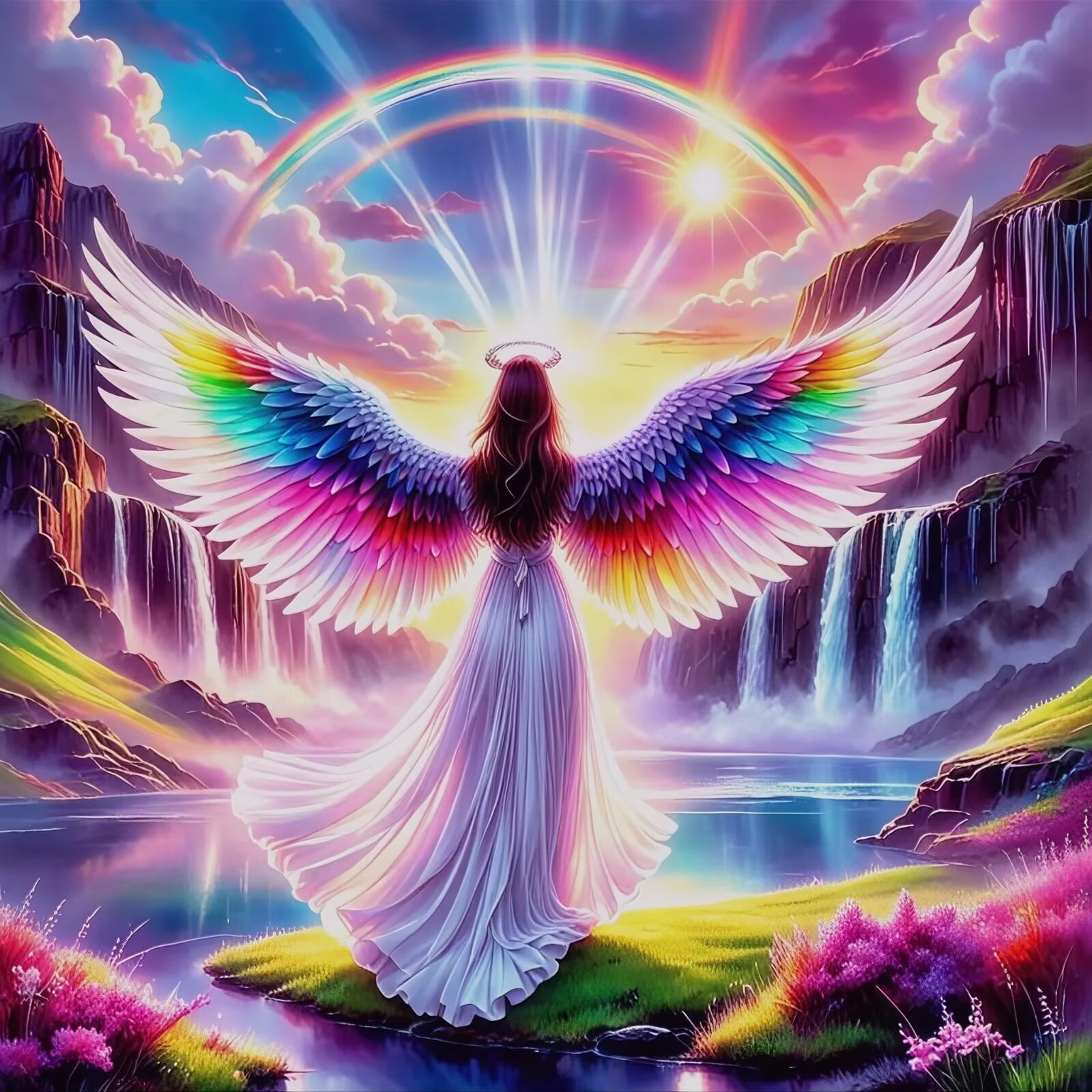 PFFNGPEN 5D Diamond Painting Kit - Colorful Angel Full Drill Round Diamond Art, 12x12 Inch DIY Wall Decor