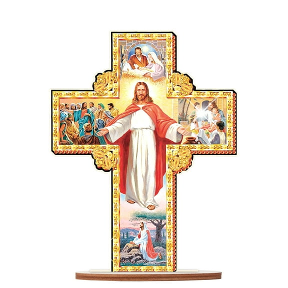 Diamond Art Painting Ornament, Crucifix Jesus Tabletop Decoration Special Shape Diamond Art for Home Decor Ornaments and Gifts