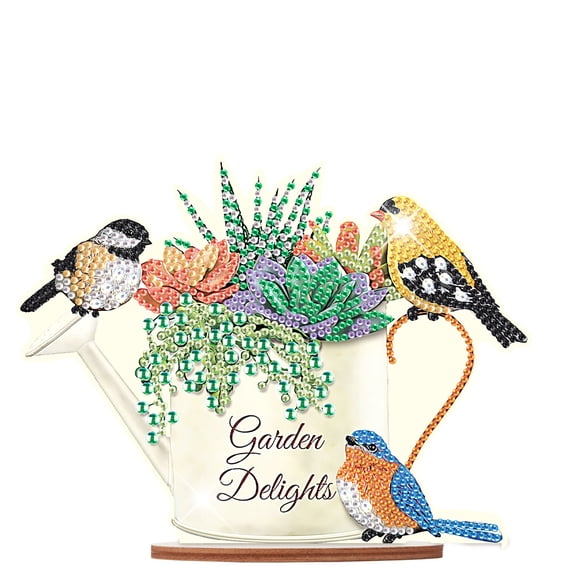 Diamond Art Painting Ornament, Flower Bird on Kettle Tabletop Decoration Special Shape Diamond Art for Home Decor Ornaments and Gifts