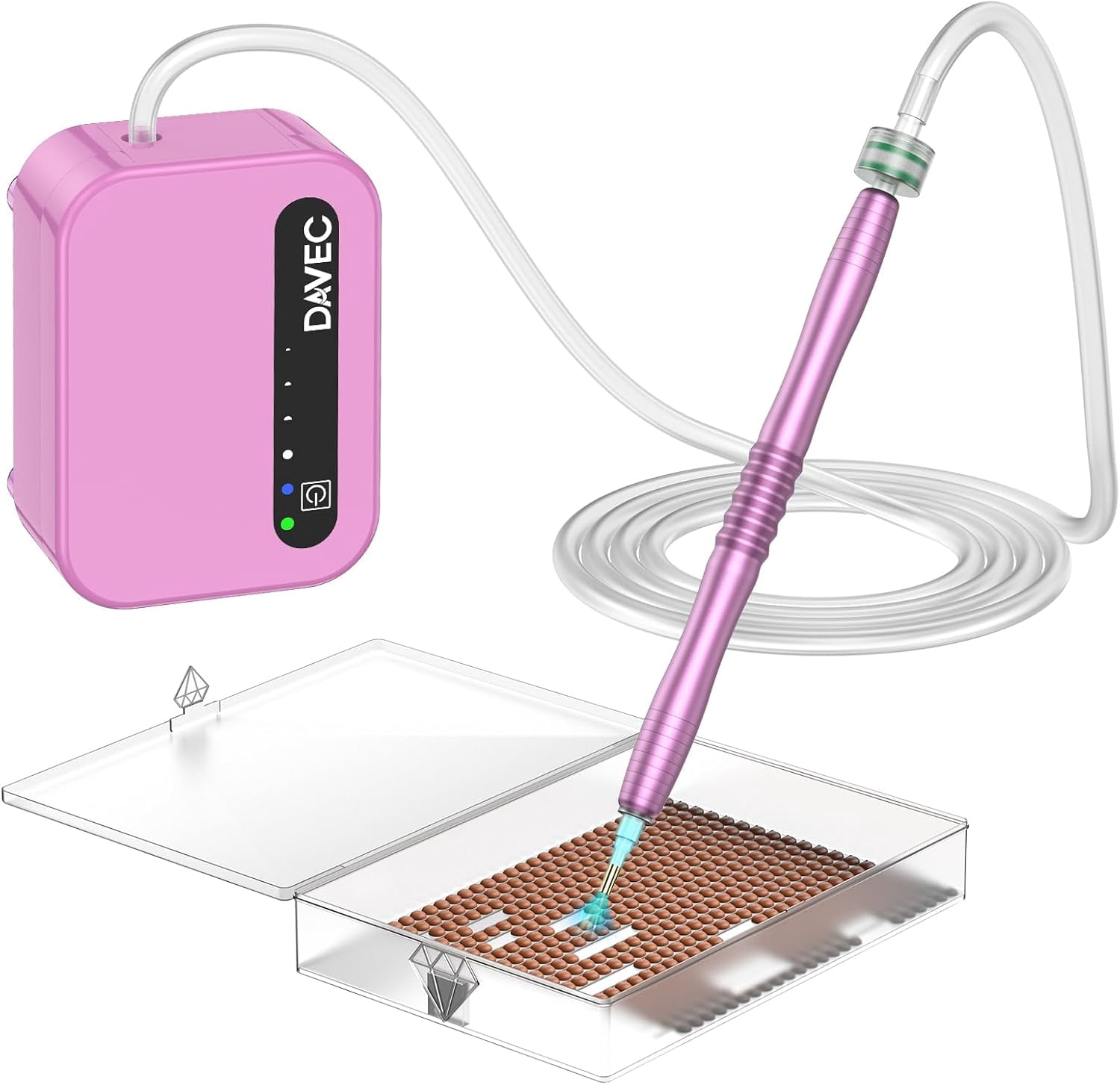 Diamond Art Painting Pen, 1500mAh Rechargebale Vacuum Diamond Art Pen Kits for Adults with USB Charge, Electric Diamond Art Accessories Tools with Storage Tray, 3 Mode Suction and Low Noise (Pink)