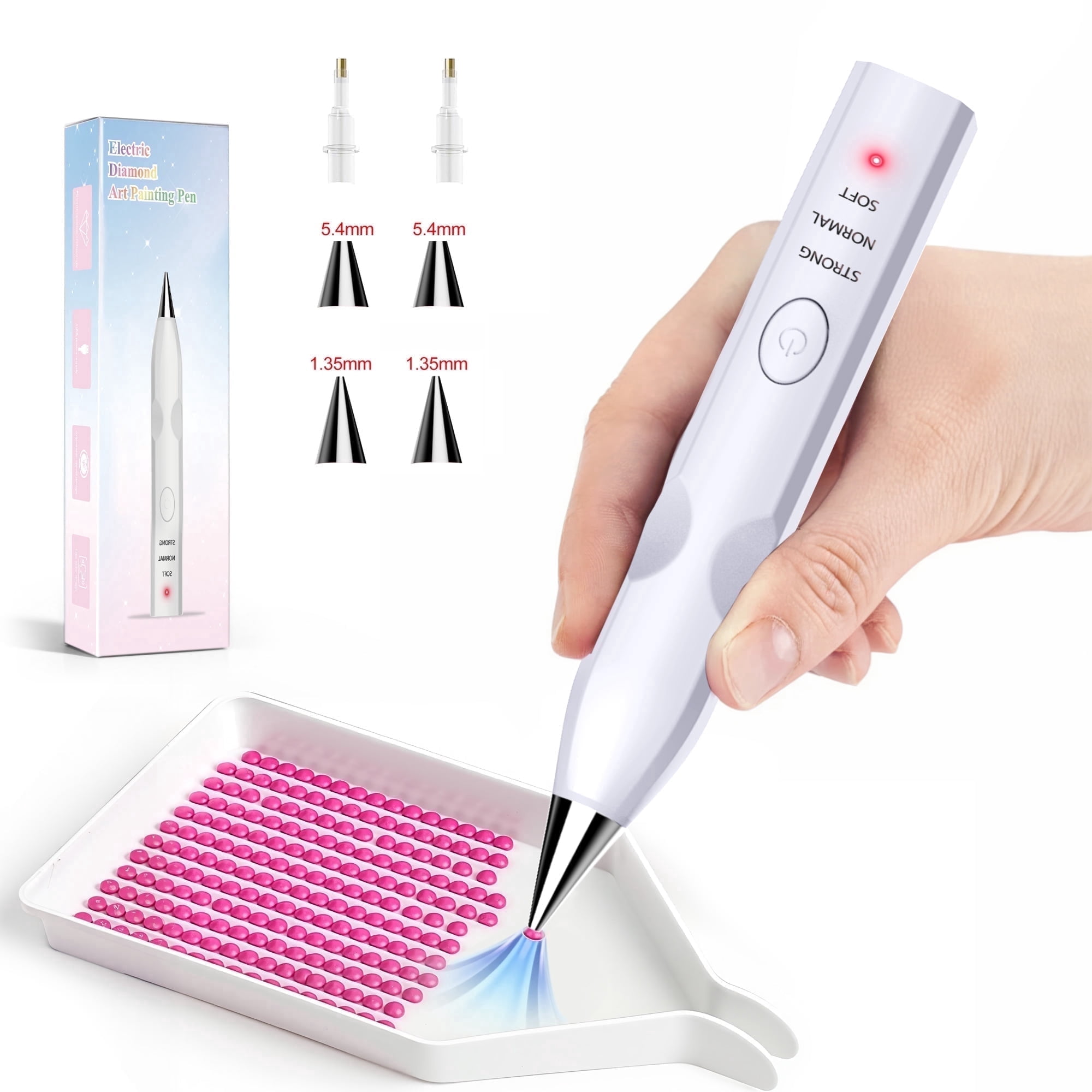 Diamond Art Painting Pen with Vacuum Pump, No Wax Needed, Lightweight Design, 3 Adjustable Suction Mode & Rechargeable, DIY Diamond Art Accessories and Tools(White)