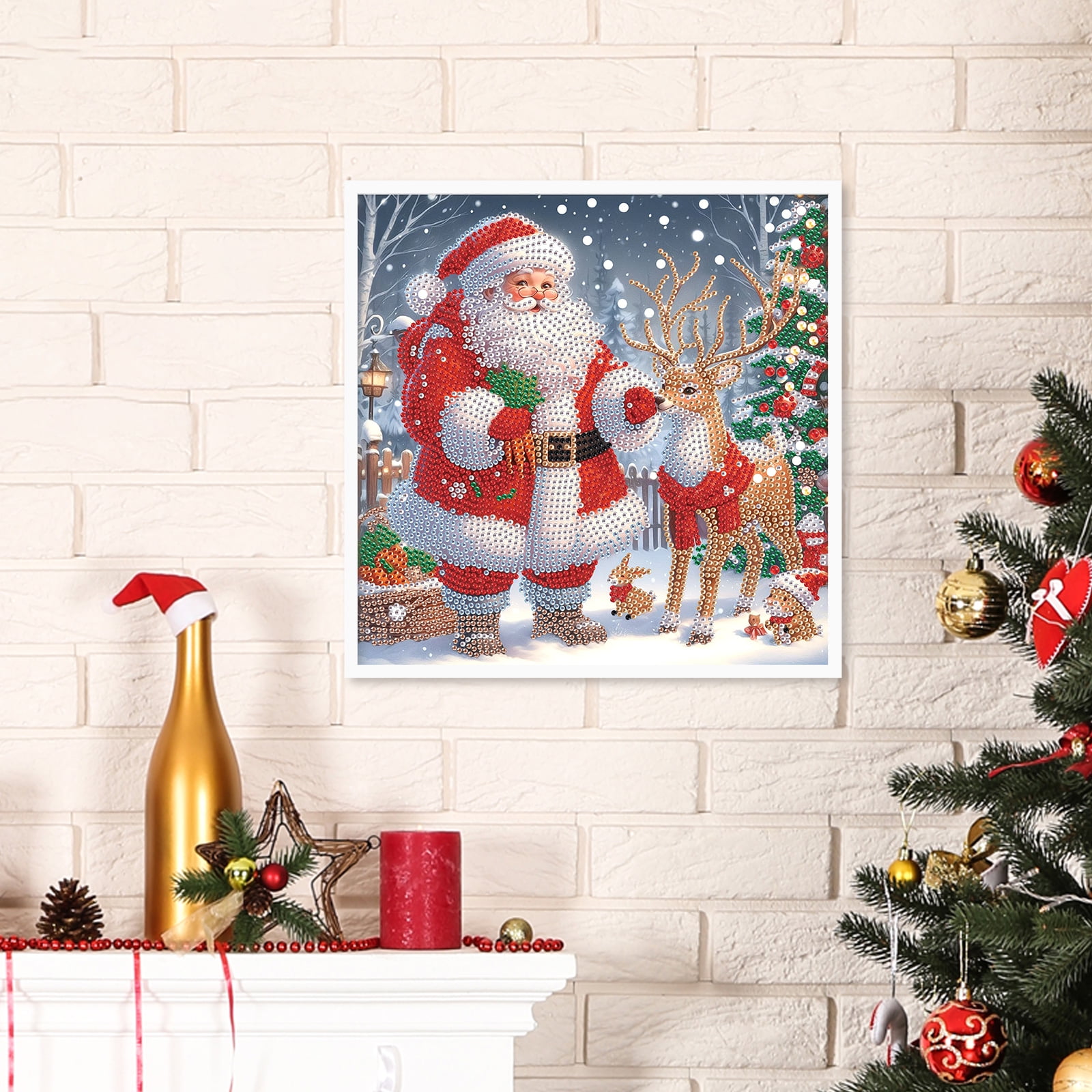 6 Pcs Diamond Art Coasters DIY Kit - Santa Claus Design With Holder, Christmas Craft For Adults