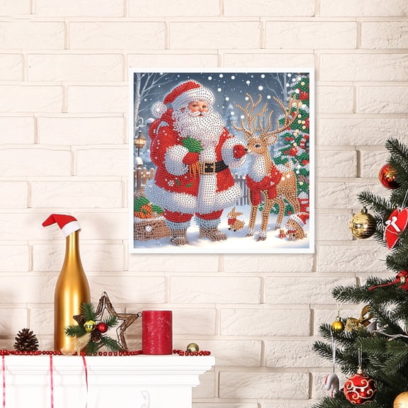 Diamond Art Painting Set, Fawn Santa Claus DIY 5D Diamond Art Adult Set Mosaic Crafts for Home, Office Wall Decoration, Christmas Gift