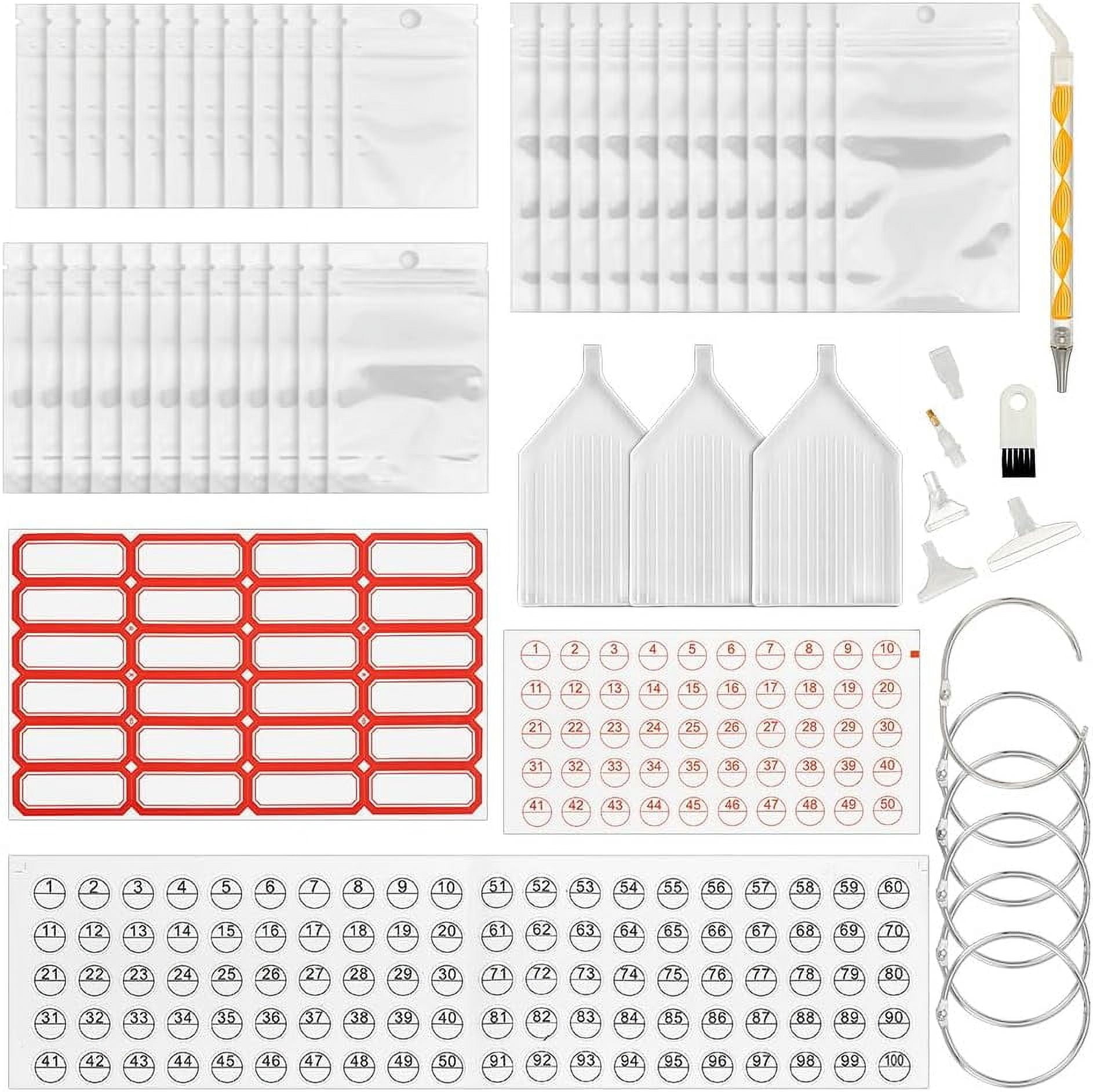 Diamond Art Painting Storage Bag Art Beads Accessories Bead Organizer Tool Kit with Paper Blank Sticker Plastic Painting Point Drill Pen Iron Loose Leaf Book Binder Hinged Rings
