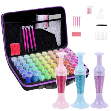 Muzagroo Diamond Painting Storage Case - 60 Slots Organizer With Complete Tool Set For Diamond Art Kits (Blue)