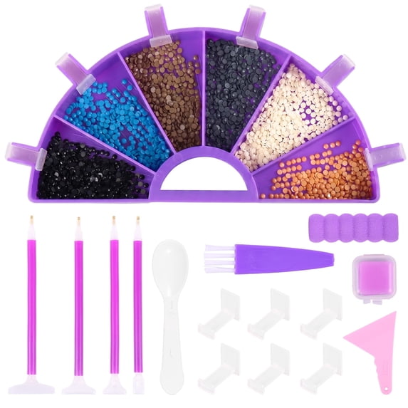 Diamond Art Painting Tray Kit 6 Grids Diamond Art Painting Accessories Tray Organizer with Multiple Stopper Divider for Cross Stitch Tool Bead Sorting Storage (Purple)