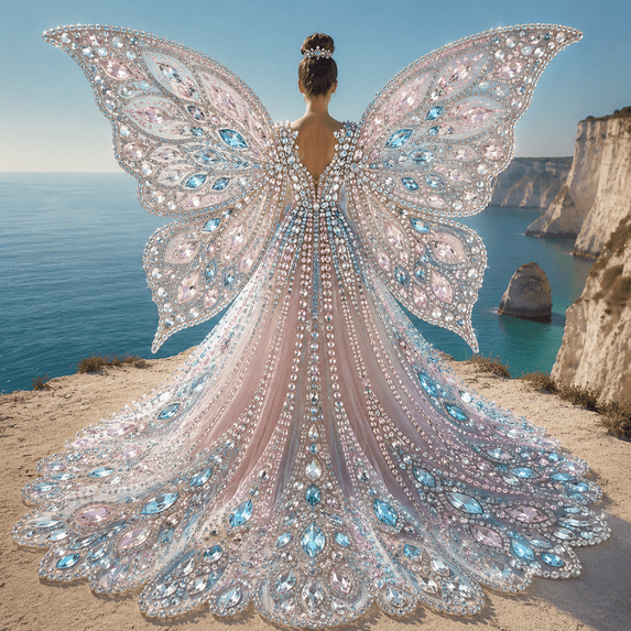 Diamond Art with Pearls and Gems for Adults, Gown Lady Butterfly Partial Drill Painting Kit, Special Shaped Crystal Rhinestone DIY Craft Home Decoration