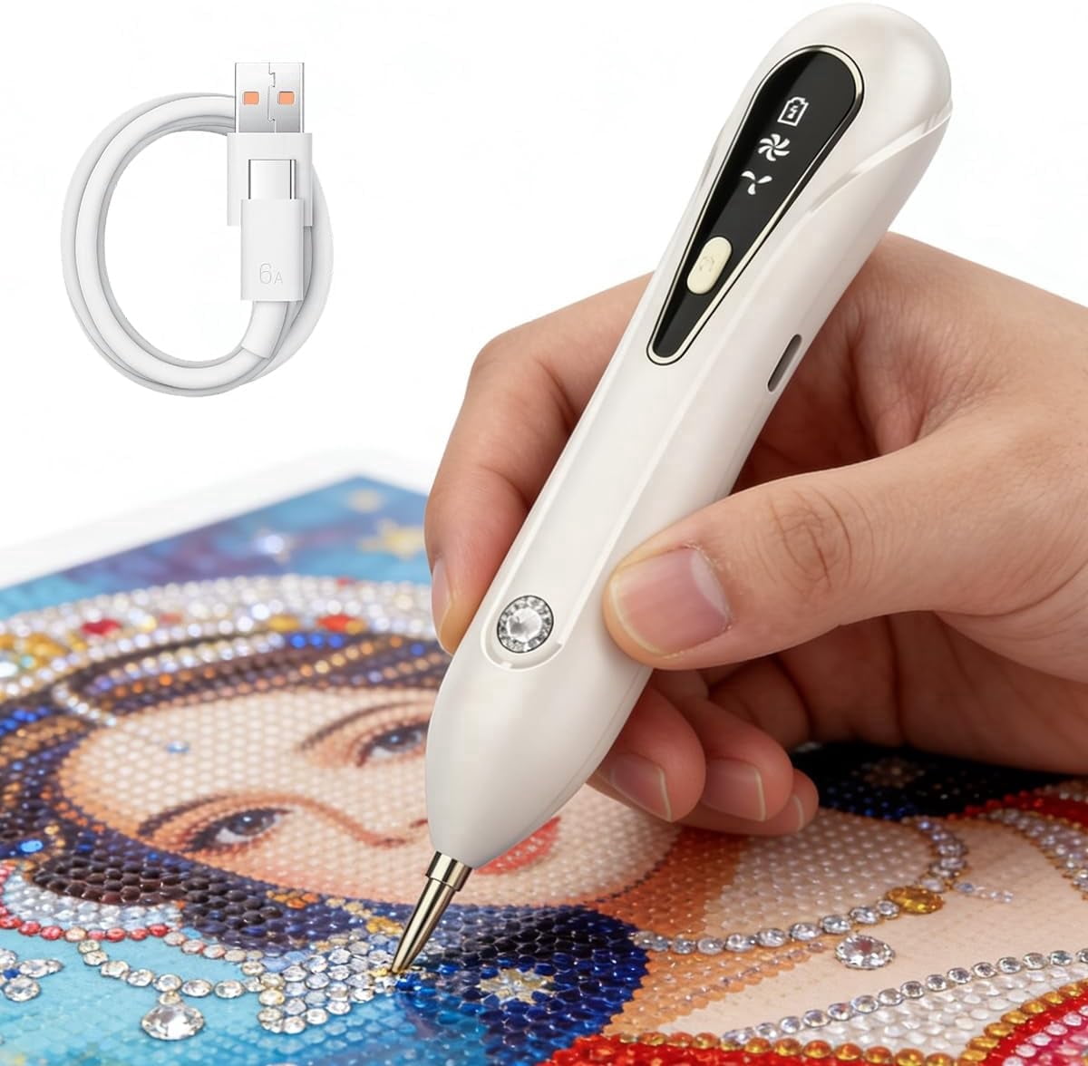 Diamond Art Pens, Cordless Vacuum Tool with Wax-Free Suction, Ultra-Quiet, 2 Adjustable Speeds & Lightweight Ergonomic Design for Precise Diamond Art Application