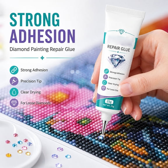 Diamond Art Repair Glue, Precision Tip Touch Up Adhesive Strong Clear Drying Diamond Painting Glue Long Lasting Drill Fixer for DIY Diamond Art Craft Maintenance