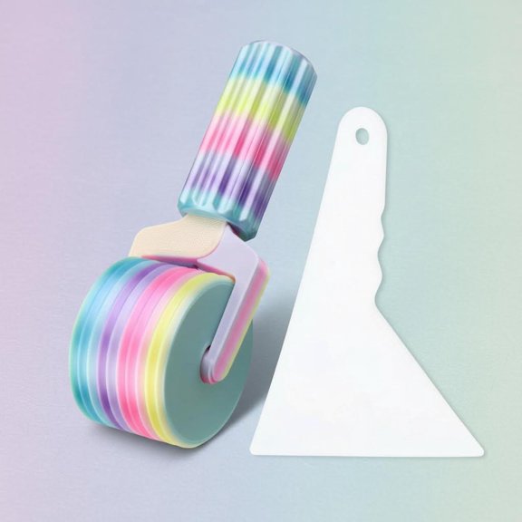 Diamond Art Roller with Aligning Press Fix Scrapter, Rhinestone Embroidery DIY Craft Tool for Smooth Pressing, Easy-Grip Handle, Detachable Rainbow Accessories