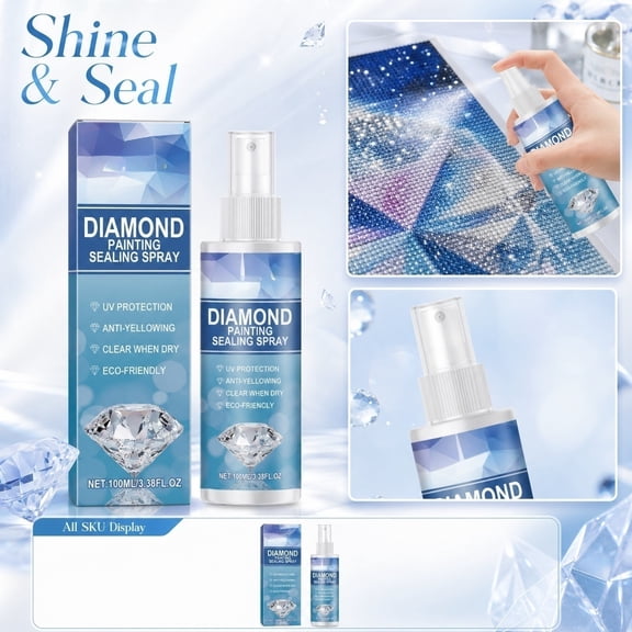Diamond Art Sealing Spray 100ML, Clear UV Resistant Sealant for Diamond Painting & Rhinestone Crafts, Anti-Yellowing Protective Gloss Finish Spray