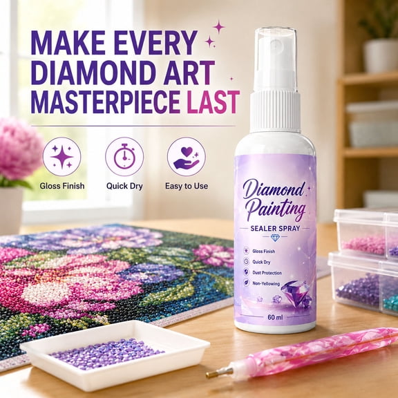 Diamond Art Spray, Gloss Finish Sealer for Diamond Art Kit, Fast-Drying Clear Coating 60ml
