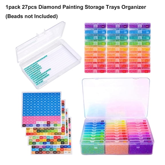 Diamond Art Storage, 1pack 27pcs Diamond Painting Storage Trays Organizer, 2-in-1 with Lids Diamond Painting Dotz Accessories Containers Case Box (Beads not Included)