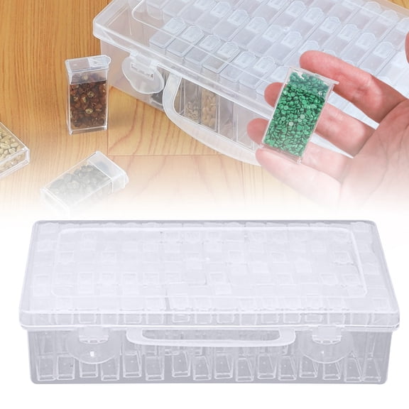 Diamond Art Storage, Transparent 64 Grids Plastic Storage Box with Adjustable Dividers, Multi-Functional DIY Display Case, Clear Organizer Container 8.86x4.96x2.05 Inch (1Inch)