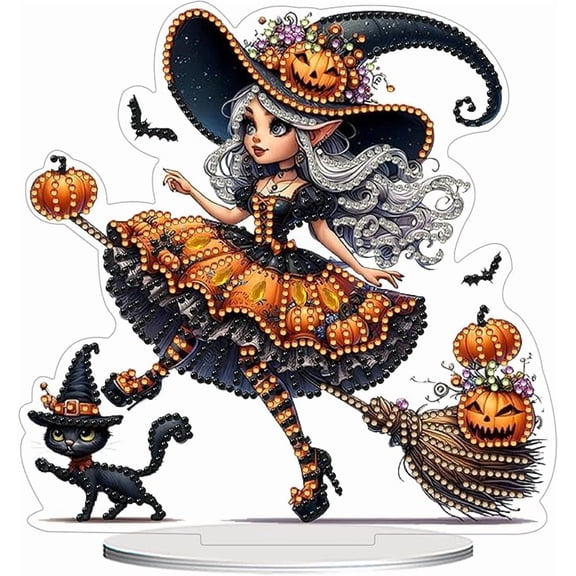 Diamond Art Tabletop kit for Adult,DIY Diamonds Painting kit,Halloween Witch Diamonds Painting for Adult, 7.8x7.7 inch Acrylic Diamonds Painting Board Kit, Special Crystal Diamond