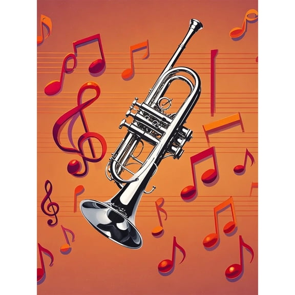 Diamond Art Trumpet with Music Notes 5D Diamond Painting DIY Kits Full Round Drill Crystal by Number Mosaic Arts and Crafts for Living Room Home Wall Decor 12x16 inch / 30x40cm