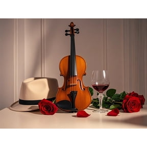 Diamond Art Violin Rose Top Hat Red Wine Glass 5D Diamond Painting DIY Kits Full Round Drill Rhinestones by Number Embroidery Arts and Crafts for Living Room Home Wall Decor 12x16 inch / 30x40cm