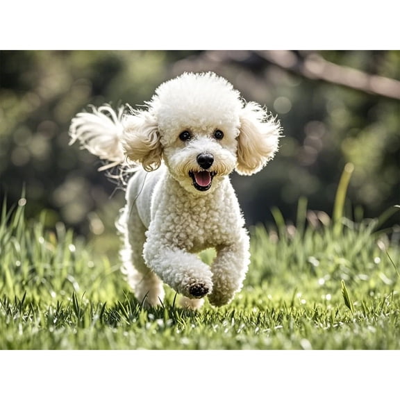 Diamond Art White Poodle Grassland 5D Diamond Painting DIY Kits Full Round Drill Rhinestones Crystal by Number Embroidery Arts and Crafts for Living Room Bedroom Home Wall Decor 12x16 inch