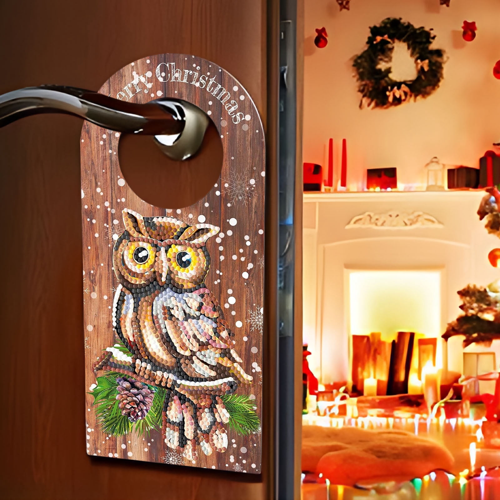 Diamond Art Wood Christmas Door Knob Hanger Sign DIY Kits Painting
