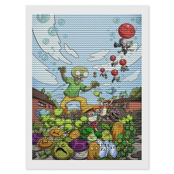 Diamond Arts Kits for Adults - Plants Vs Zombies Full Drill Diamond Arts for Beginners, Round 5D Paint with Diamonds Gem Art Painting Kits for Home Wall Decor Gifts 12"x16"