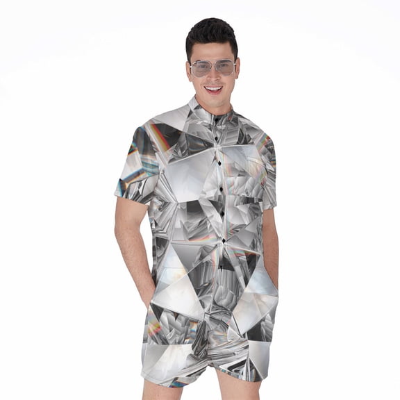Diamond Artwork Short Sleeve Men'S Rompers Casual Summer Jumpsuits Outfit