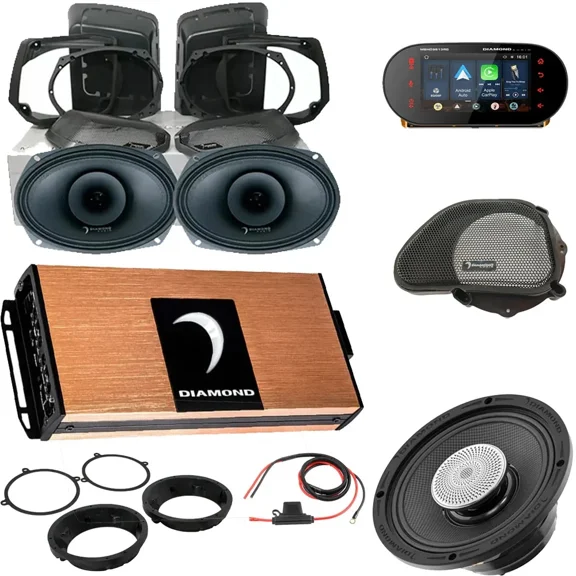 Diamond Audio DA9813RGSP4R 4-Speaker Audio Upgrade Kit for select 1998-2013 Harley Davidson FLTR Road Glide Includes One Digital Media Stereo, Two 6.5" and Two 6x9" Coaxial Pro Audio Speakers