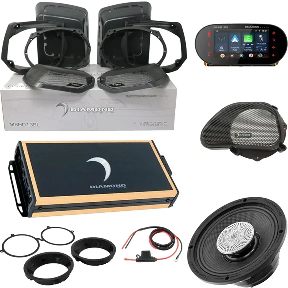Diamond Audio DA9813RGSP5R 4-Speaker Audio Upgrade Kit for select 1998-2013 Harley Davidson FLTR Road Glide Includes One Digital Media Stereo, Two 6.5" and Two 6x9" Coaxial Pro Audio Speakers,