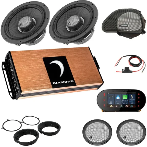 Diamond Audio DA9813RGTP1R 4-Speaker Audio Upgrade Kit for select 1998-2013 Harley Davidson FLTR Road Glide Includes One Digital Media Stereo, Four 6.5" Coaxial Speakers, 4-Channel Amplifier