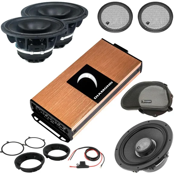Diamond Audio DA9813RGTP2 4-Speaker Audio Upgrade Kit for select 1998-2013 Harley Davidson FLTR Road Glide Includes Four 6.5" Coaxial Speakers, 4-Channel Amplifier