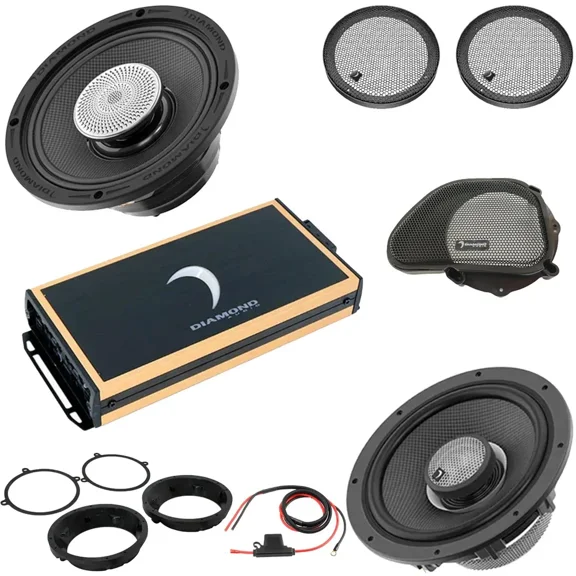 Diamond Audio DA9813RGTP3 4-Speaker Audio Upgrade Kit for 1998-2013 Harley Davidson FLTR/I Road Glide, FLTR Road Glide Includes Four 6.5" Coaxial Speakers, 4-Channel Amplifier and Vehicle