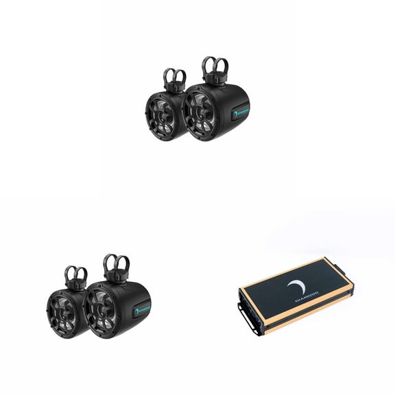 Diamond Audio Powersports Bundle - Four 6.5" Pods with amp - (2)POD65F4B, Micro84U