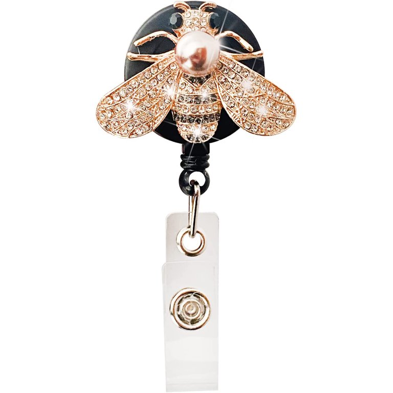 Doliphine Bling Crystal Rhinestone Retractable ID Badge Holder With Swivel Clip