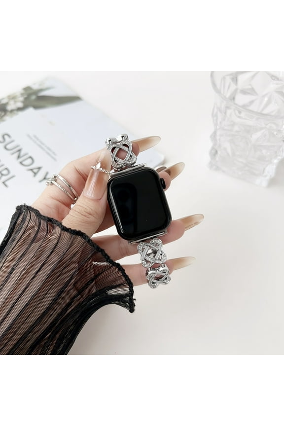 Diamond Band for 38/40/41mm Cool Women Chain Smartwatch Bands Compatible for Apple Watch Bands Series 9/8/7/6/SE/5/4/3/2/1 Stylish Replacement Watch Strap Bracelet Gift,Silver