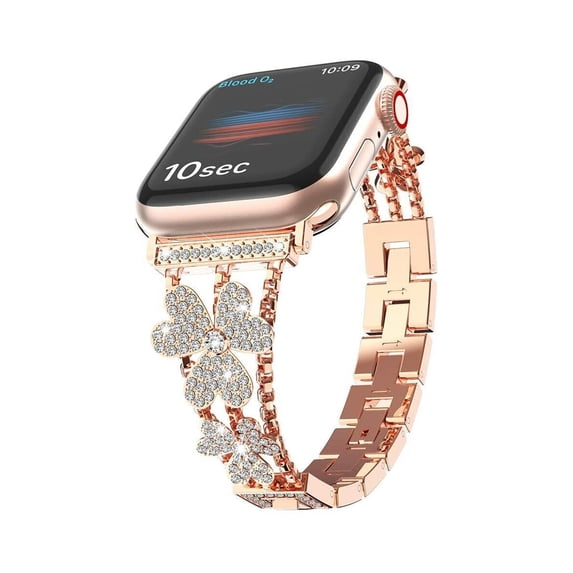 Diamond Band Compatible with Apple Watch Bands for Women 42mm 44mm 45mm 49mm Series 9 Ultra SE 8 7 6 5 4 3 2 1, Sparkle Diamond Replacement Bracelet Wristband with Link Removal Tool, Rosegold