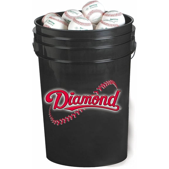Diamond 6-Gallon Ball Bucket with 30 DOB Baseballs, Black