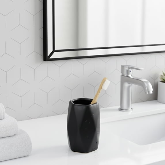 Diamond Bath Tumbler Cup Holder or Toothbrush Holder Black