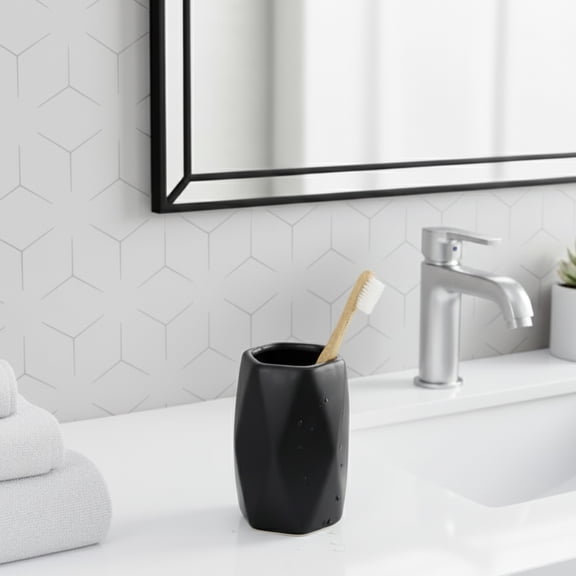 Diamond Bath Tumbler Cup Holder or Toothbrush Holder Black