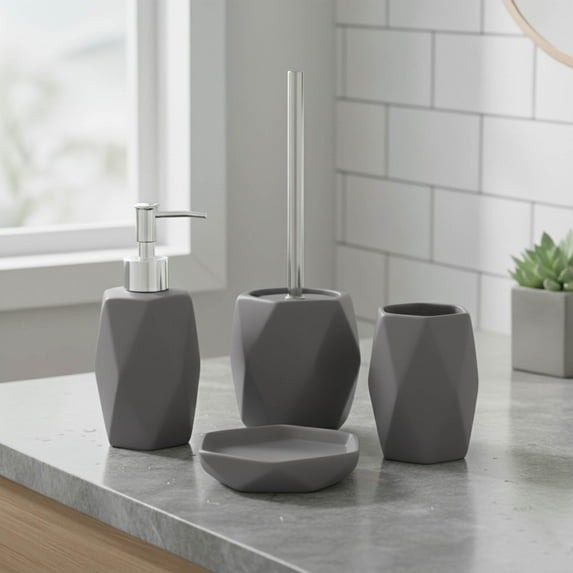 Diamond Bathroom Accessory Set 4-Pieces Gray