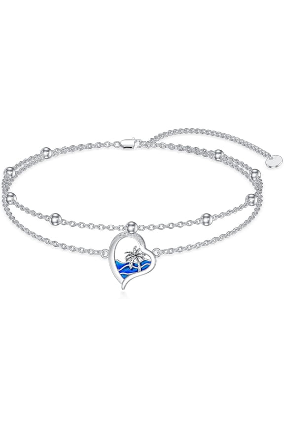 Diamond Beach Bracelet 925 Sterling Silver Ocean Wave Heart Bracelet Gift for Women Mom Wife Girlfriend Daughter,7"+2"