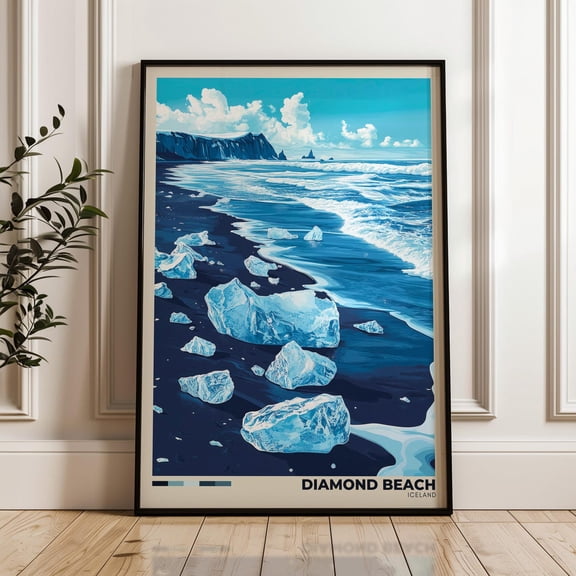 Diamond Beach Iceland Travel Print Modern Wall Art, Unframed Paper Poster 8x10in