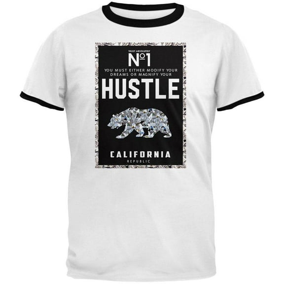 Diamond Bear Hustle California Mens Ringer T Shirt White-Black LG