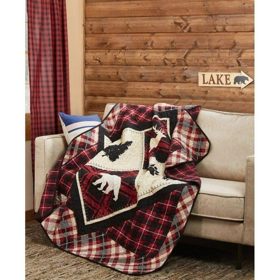 Spura Home Pictorial Diamond Bear Primitive Plaid Modern Quilted Throw