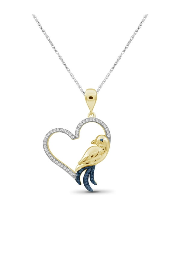 Diamond Bird Necklace Halloween Jewelry 0.15 CTW Blue and White Diamond Halloween Necklace 14K Gold Plated Silver Rope Chain with Bird Pendant Witchy Jewelry for Women by JewelersClub