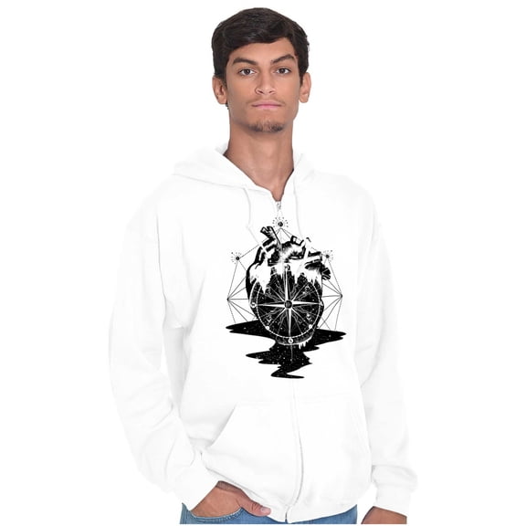 Diamond Bleeding Heart Compass Unisex Fleece Graphic Zip Up Hoodie Brisco Brands 4X