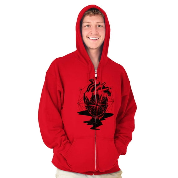 Diamond Bleeding Heart Compass Unisex Fleece Graphic Zip Up Hoodie Brisco Brands 2X
